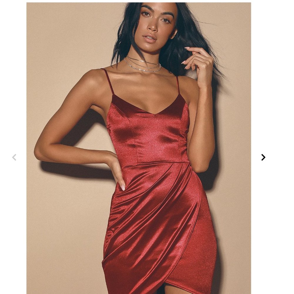 Lulu's Wine Red Satin Bodycon Dress M
